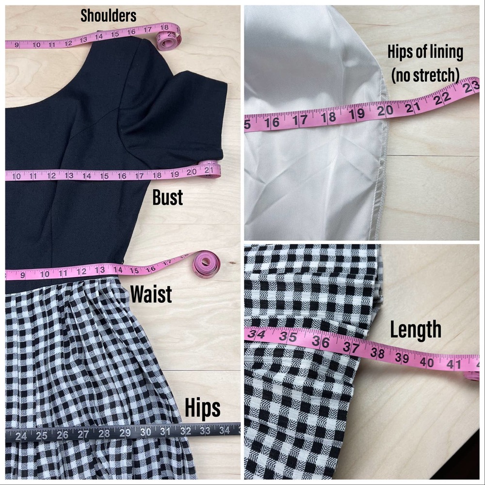 Vintage 1980s Gingham Pleated Fit and Flare Skater Dress - Picture 6 of 8